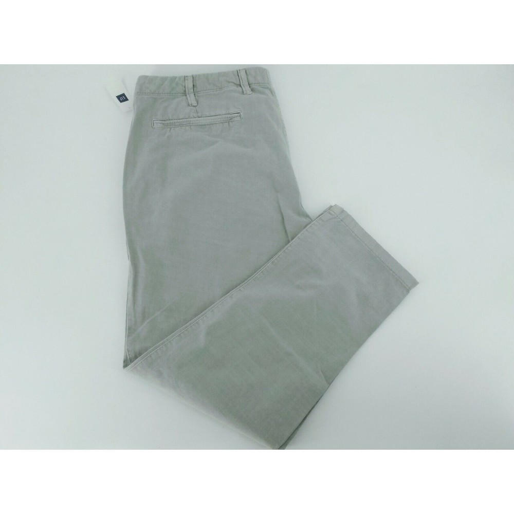 GAP CHINO PANTS MENS SLIM LIGHT GREY SIZE 42X30 CROPPED LENGTH ZIP FLY NWT